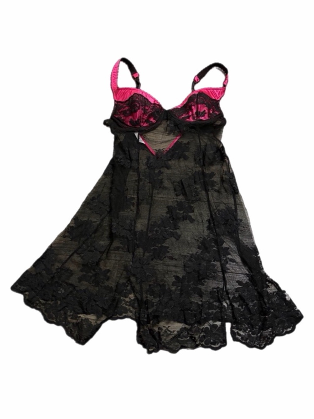 90s/Y2K European Vintage Hunkemöller Floral Lace Push-Up Slip Dress Black/Pink M